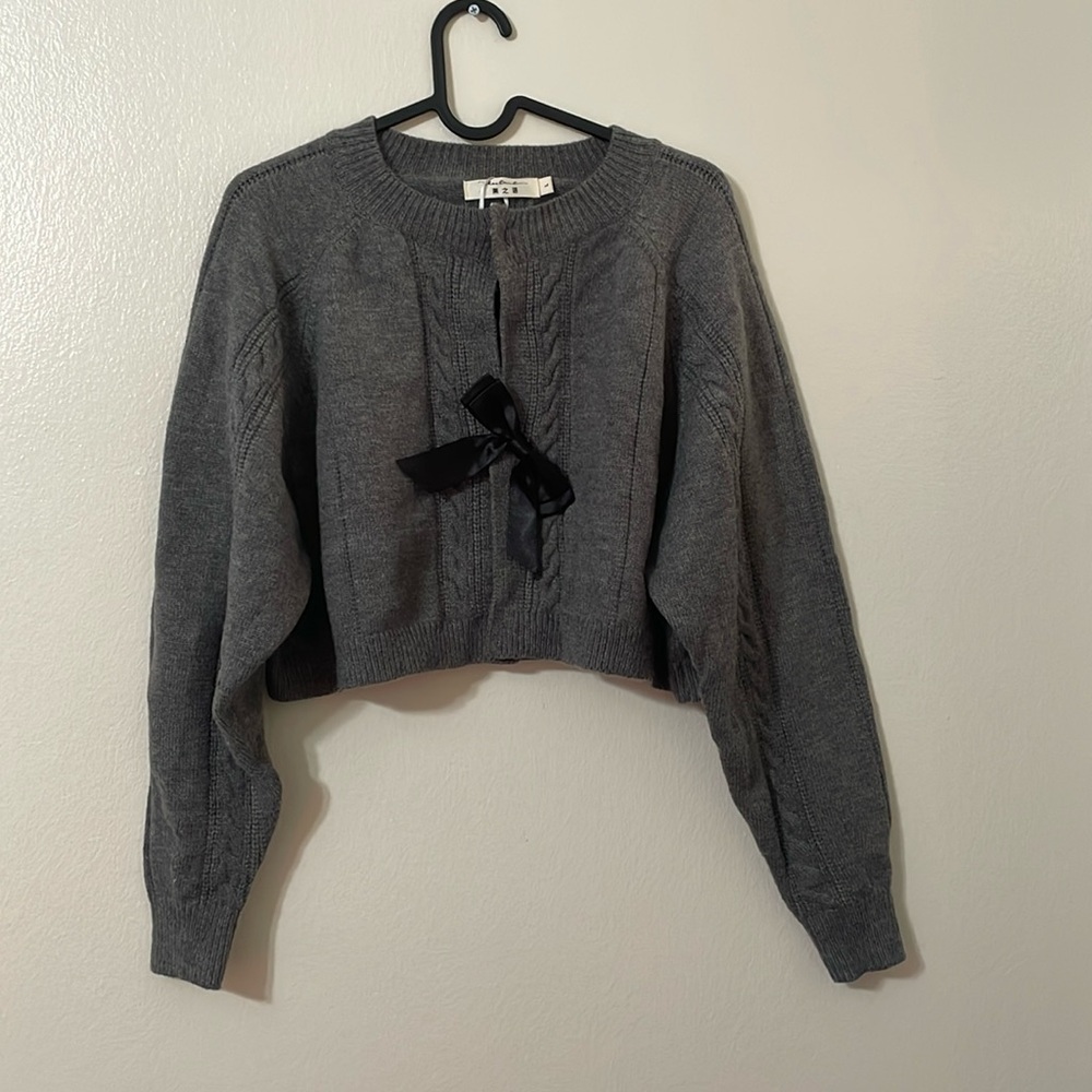 Knit Round Neckline Solid Tie Front Cardigan - image 1